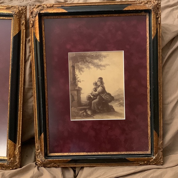 VTG [2pc set] MidCentury Home Decor Antique Framed Matted BW Print,James Hayllar - Picture 7 of 16